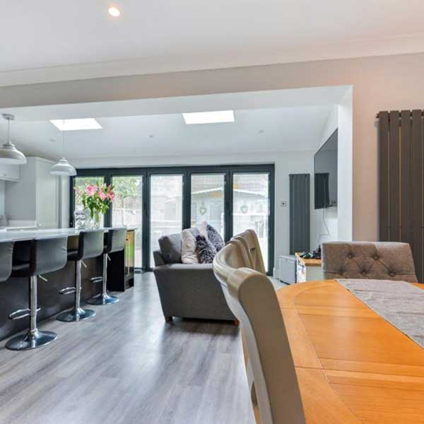 Finished open-plan kitchen extension